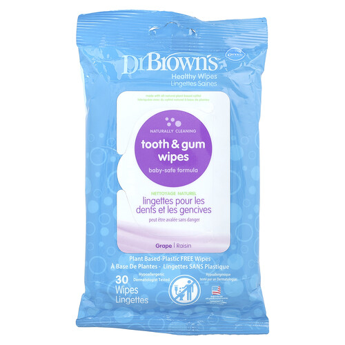 Dr. Brown's, Șervețele umede pentru dinți și gingii, struguri, 30 de șervețele