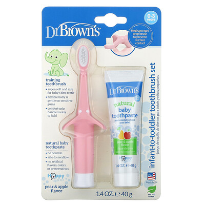 Dr. Brown's Infant to Toddler Toothbrush Set, 0-3 Years, Pear & Apple, Pink, 1.4 oz (40 g)