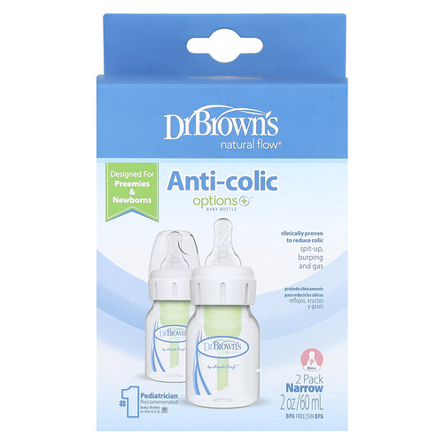 Dr. Brown's, Natural Flow®, Anti-koliek Optie+™ babyfles, vanaf 0 maanden, 2 stuks, 60 ml per fles