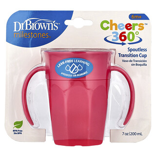 Dr. Brown's, Milestones™, Cheers360™, Spoutless Transition Cup, 6 Months +, Pink, 7 oz (200 ml)