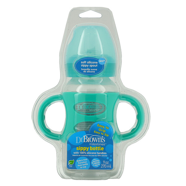Dr. Brown's‏, Milestones, Sippy Bottle, 6M+, Turquoise, 9 oz (270 ml)