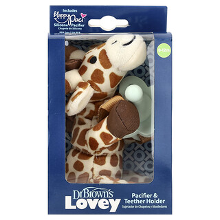 Dr. Brown's, Lovey, Happy Paci™, Silikonski držač za dudu i glodalicu, 0-12 mjeseci +, Žirafa, set od 2 dijela