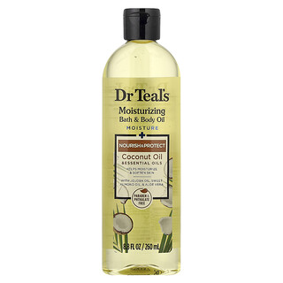 Dr. Teal's, Fugtgivende bade- og kropsolie, kokosolie og æteriske olier, 260 ml