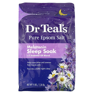 Dr. Teal's, Tiszta Epsom só, melatonin alvó áztatás illóolaj keverékkel, 3 font (1,36 kg)