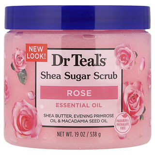 Dr. Teal's, Exfoliante de azúcar de karité, Aceite esencial, Rosa, 538 g (19 oz)