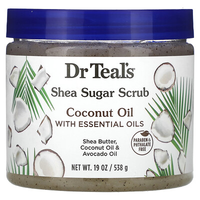 Dr. Teal's , Shea Sugar Scrub, Coconut Oil With Essential Oils, 19 Oz (538 G) 19Oz
