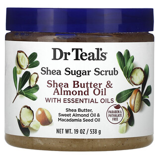 Dr. Teal's, Exfoliante con azúcar de karité, Manteca de karité y aceite de almendras con aceites esenciales, 538 g (19 oz)