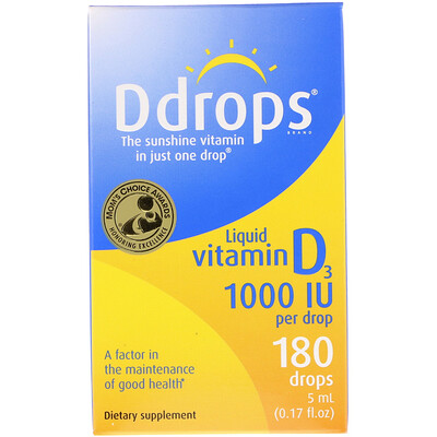 Ddrops Жидкий витамин D3, 1000 МЕ, 0,17 жидких унций (5 мл)