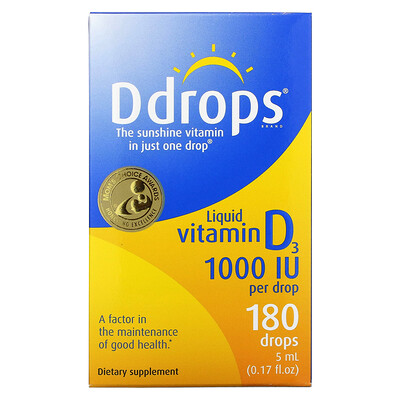 

Ddrops Жидкий витамин D3, 1000 МЕ, 0,17 жидких унций (5 мл)