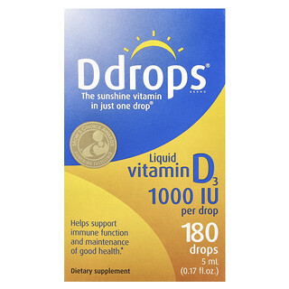 Ddrops, 液体ビタミンD3、1,000 IU、5ml（0.17液量オンス）