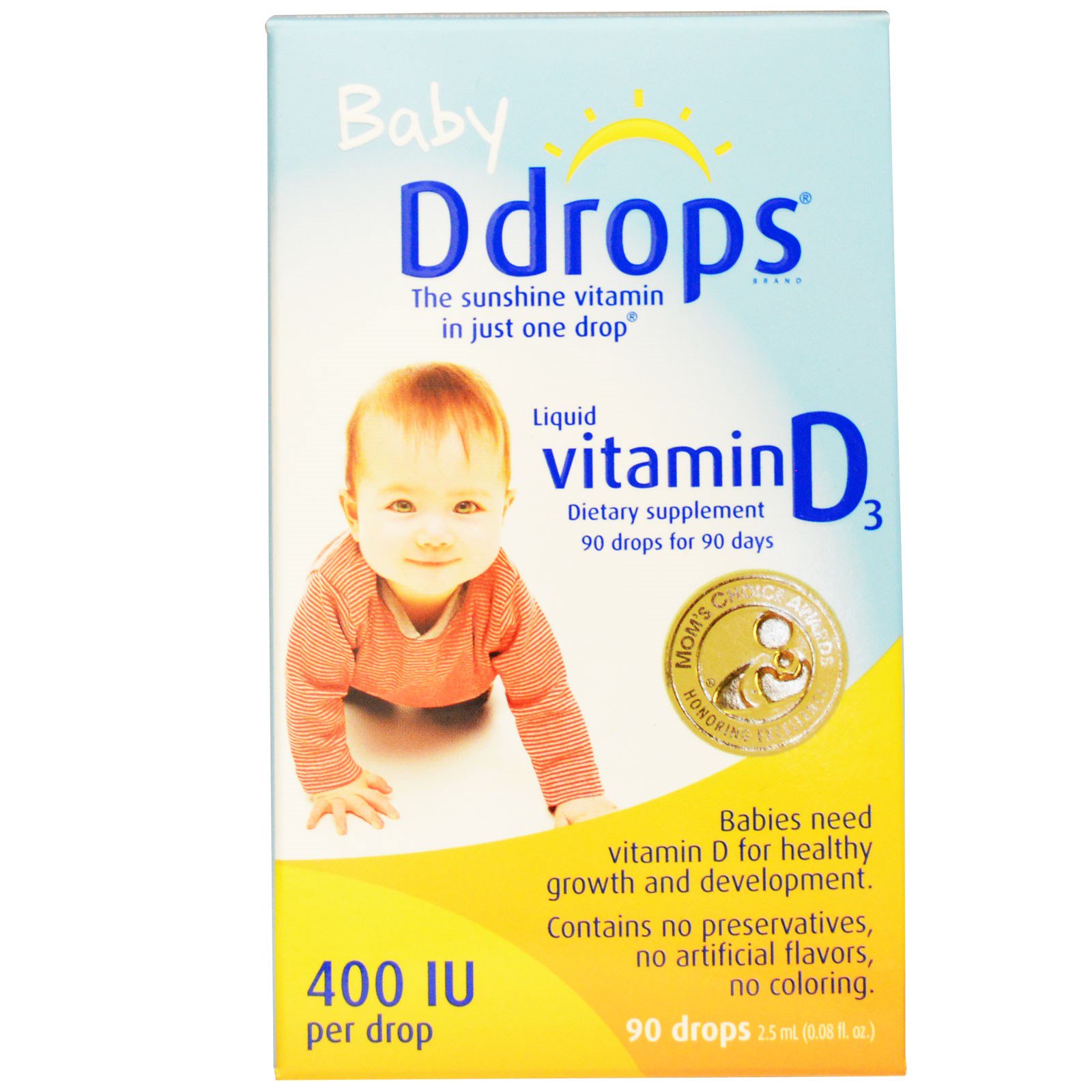Ddrops, Жидкий витамин D3 для детей, 400 МЕ, 0.08 ж. унций (2.5 мл), 90 капель