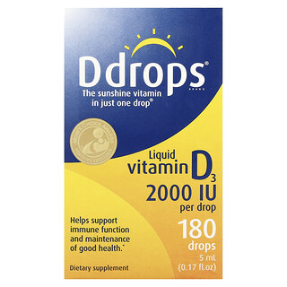 Ddrops, 液体ビタミンD3、2,000 IU、5ml（0.17液量オンス）