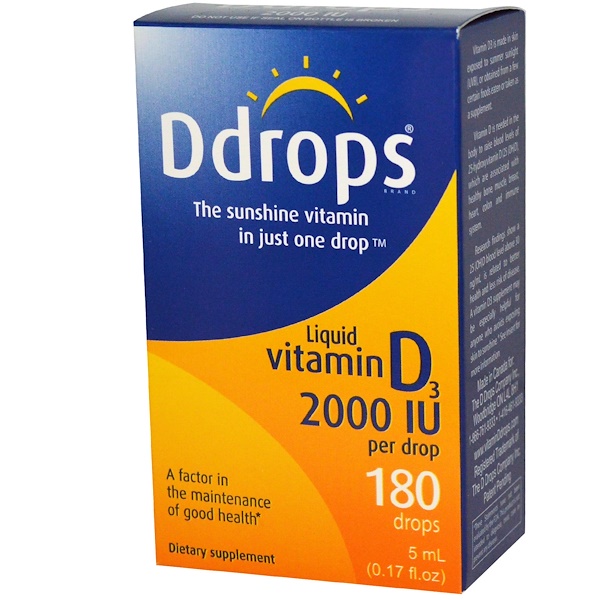 Ddrops, Жидкий витамин D3, 2000 МЕ, 0,17 жидких унций (5 мл)