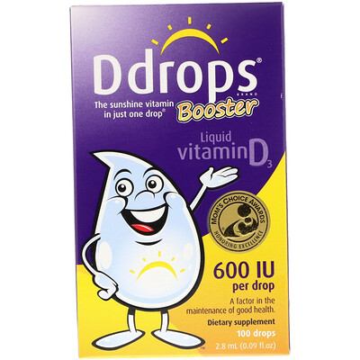 Ddrops Стимулятор, жидкий витамин D3, 600МЕ, 100капель, 2,8мл (0,09жидкой унции)