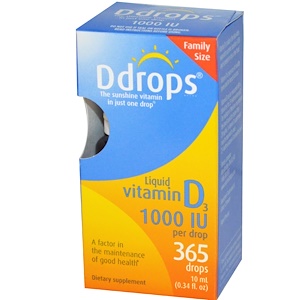 Ddrops, Жидкий витамин D3, 1000 МЕ, 0,34 жидких унций (10 мл)