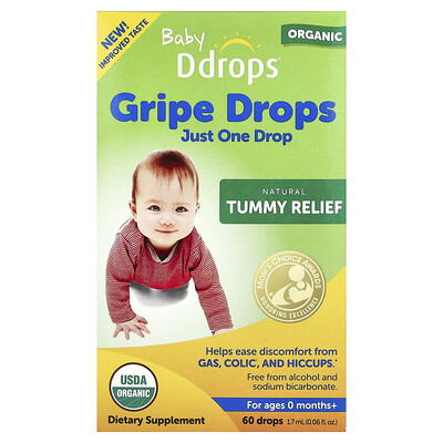 Ddrops, Gotas para aliviar la gripe orgánicas para bebés, Para niños de 0 meses en adelante, 1,7 ml (0,06 oz. líq.)