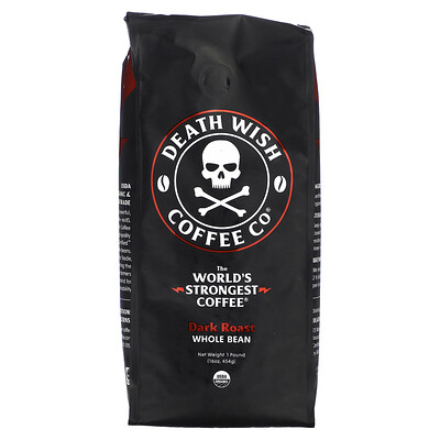 

Death Wish Coffee Самый крепкий в мире кофе цельные зерна темная обжарка 454 г (16 унций)