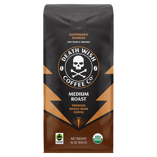 Death Wish Coffee Whole Bean, Medium Roast, 16 oz (454 g)