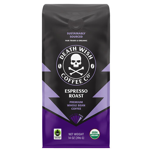 Death Wish Coffee Dark, Whole Bean, Espresso Roast, 14 oz (396 g)