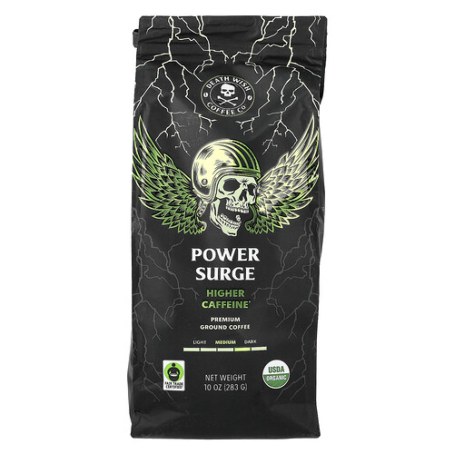 Death Wish Coffee Power Surge Coffee, Ground, Medium Dark, Higher Caffeine, 10 oz (283 g)
