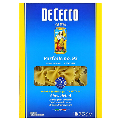 De Cecco Farfalle No. 93, 1 фунт (453 г)