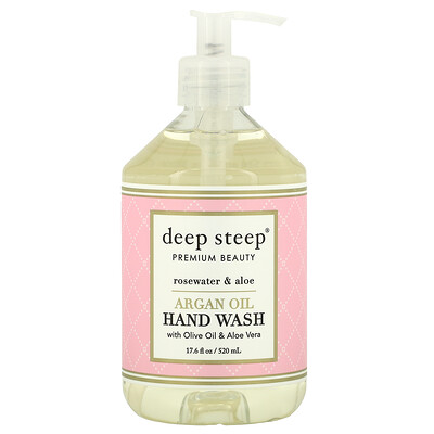 Deep Steep Жидкое мыло для рук на основе арганового масла, с розовой водой и алоэ, 17,6 жидкой унции (520 мл)
