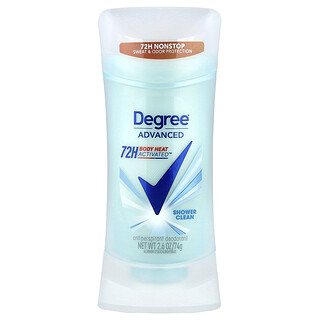 Degree, Avanzado, 72H Body Heat Activated™, Desodorante antitranspirante, Limpieza durante la ducha, 74 g (2,6 oz)