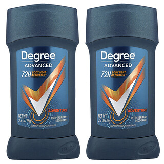 Degree（ディグリー）, アドバンスト、72H Body Heat Activated™（72Hボディヒートアクティベイティッド）、制汗剤デオドラント、アドベンチャー、2個パック、各76g（2.7オンス）