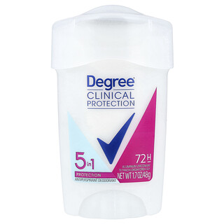 Degree, Protection clinique, Protection 5 en 1, Déodorant anti-transpirant, Solide mou, 48 g