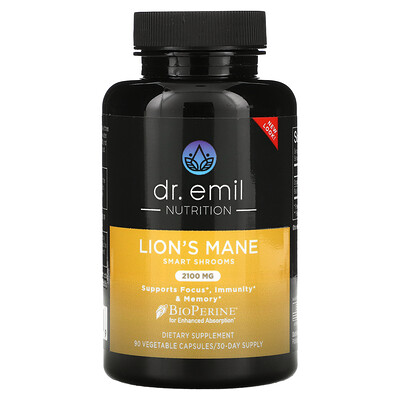 

Dr. Emil Nutrition Lion's Mane Smart Shrooms, 2100 мг, 90 растительных капсул