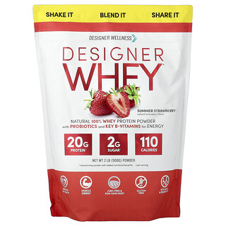 Designer Wellness, Designer Whey®, Natural 100% Whey Protein Powder, Summer Strawberry, 2 lb (908 g)