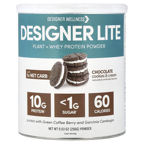 Designer Wellness, Lite Protein, Kalorienarmes natürliches Protein, Schokoladen-Cookies & Sahne, 256 g