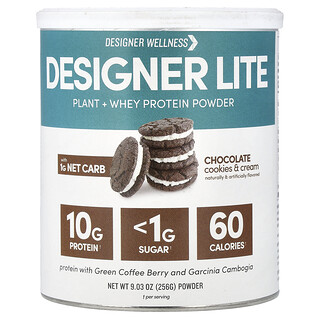 Designer Wellness, Designer Lite, Plant + Whey Protein Powder, Chocolate Cookies & Cream , 9.03 oz (256 g)