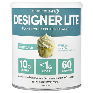 Designer Wellness, Designer Lite, Plant + Whey Protein Powder, Vanilla Cupcake, 9.03 oz (256 g)