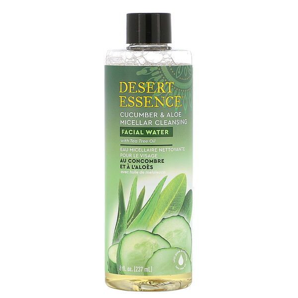 Desert Essence‏, Micellar Cleansing Facial Water, Cucumber & Aloe, 8 fl oz (237 ml)