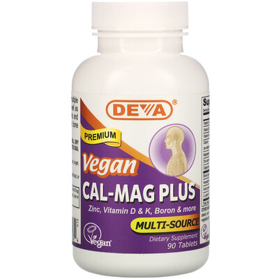 Deva Cal-Mag Plus, веганская добавка премиального качества, 90 таблеток