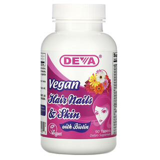 Deva, 素食頭髮指甲和皮膚，含生物維生素，90 片