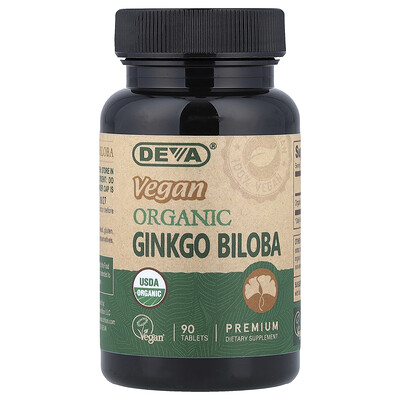 Deva, Ginkgo biloba vegano y orgánico, 90 comprimidos (300 mg por comprimido)