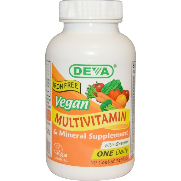 Deva, Vegan, Multivitamin & Mineral Supplement, Iron Free, 90 Coated