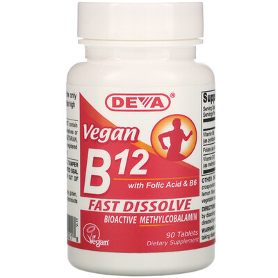 Deva витамин в12 с фолиевой кислотой и витамином В6, для веганов, 90 таблеток