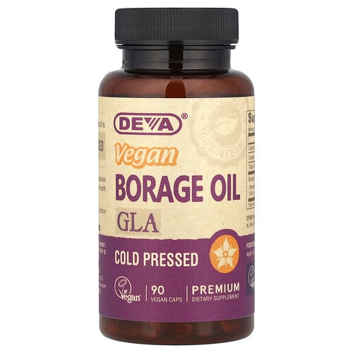 Deva, Vegan Borretschöl, GLA, 90 vegane Kapseln (500 mg pro Kapsel)