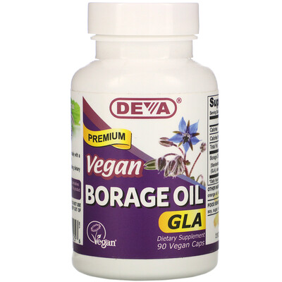 Deva Premium Vegan Borage Oil, GLA, 90 Vegan Caps