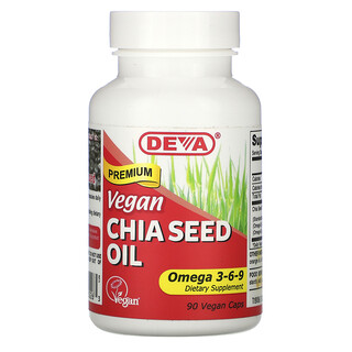Deva, Веганское масло семян чиа премиального качества, 90 веганских капсул