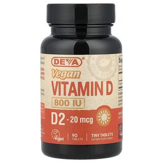 Deva, Vitamin D2 Vegan, 20 mcg (800 IU), 90 Tablet