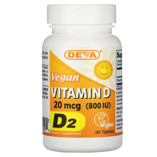 Deva, Vegan Vitamin D, D2, 20 mcg (800 IU), 90 Tablets iHerb