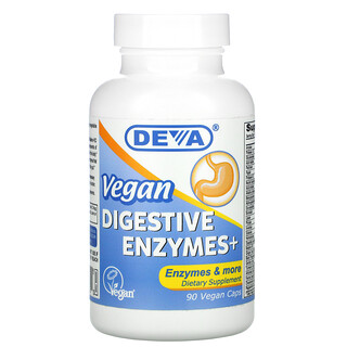 Deva, Vegan Digestive Enzymes+, 90 Vegan Caps