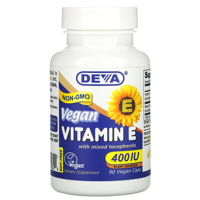 Deva Vegan Vitamin E with Mixed Tocopherols, 400 IU, 90 Vegan Caps