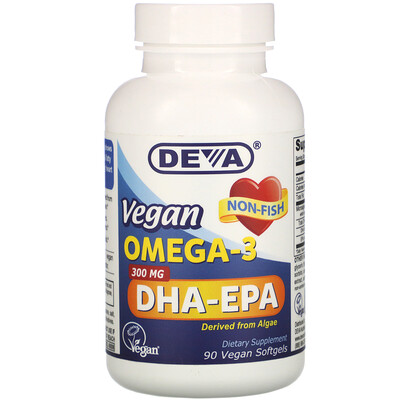 Deva Веганская Омега-3, ДГК-ЭПК, 300 мг, 90 веганских мягких таблеток