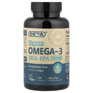 Deva, DHA-EPA omega-3 veganos, 90 cápsulas blandas
