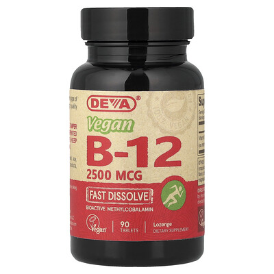 Deva, Vitamina B12 vegana, Vitamina B12 de rápida disolución, 2500 mcg, 90 comprimidos
